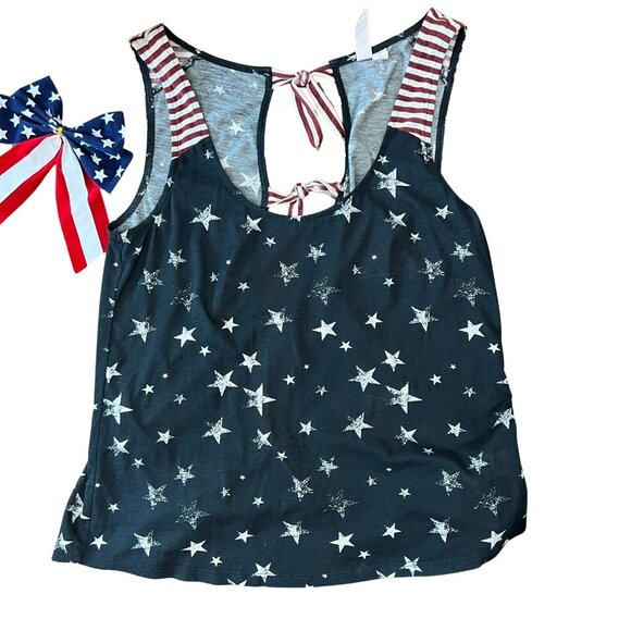 Stars, Stripes & Bows Open Back Tie Women's Sleeveless Tank Top - Small - Picture 2 of 12